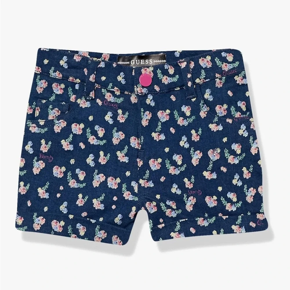 GUESS All Over Floral Print Stretch Denim Pocket  Shorts adjustable waist size 4